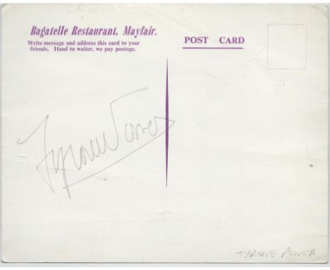 Tyrone Power signed to the verso of a large c1950's Bagatelle Restaurant postcard advertising the Deep River Boys in cabaret.