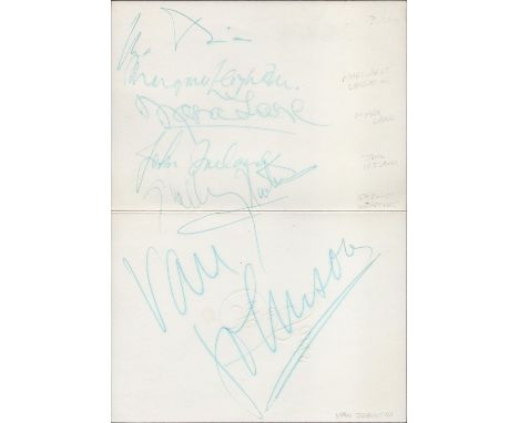 Van Johnson, Shelley Winters, John Ireland, Mara Lane, Margaret Leighton and one other signed on the inside of a decorative b