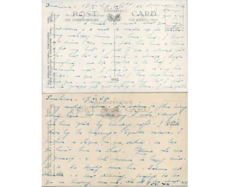 Peter Cushing - two Mabel Lucie Atwell postcards dated 17 vi 54 with peronal messages sent to his wife Helen from Southsea wh