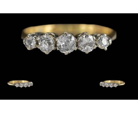 Antique Period Ladies 18ct Gold 5 Stone Diamond Set Dress Ring, Marked 18ct to Interior of Shank, The Five Faceted Diamonds o