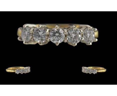 Ladies Good Quality 18ct Gold 5 Stone Diamond Set Ring, Raised Setting. Full Hallmark to Interior of Shank. The Well Matched 