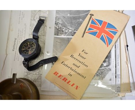 World War II Interest:  German aviator's wrist band compass, German reconnaissance photographs, German maps of Kettering, she