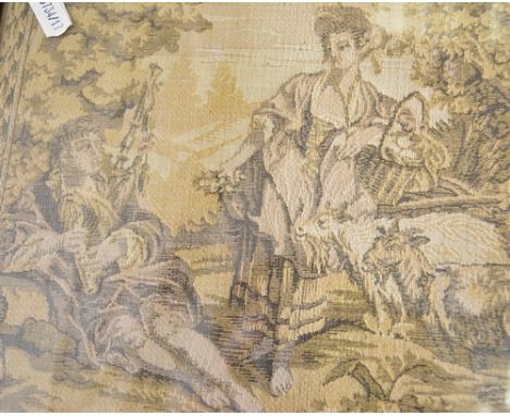 Pair of machine-made tapestry panels, in the French 18th Century style, framed, 27 x 27cms.