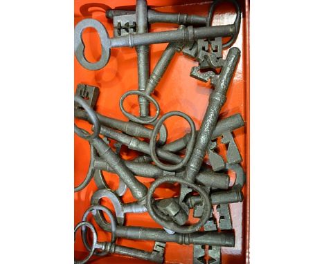 Collection of old keys, old hand tools, vintage motor car accessories, etc., (4 boxes).