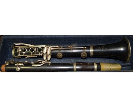 French ebony clarinet, marked - Cabart a Paris, cased.