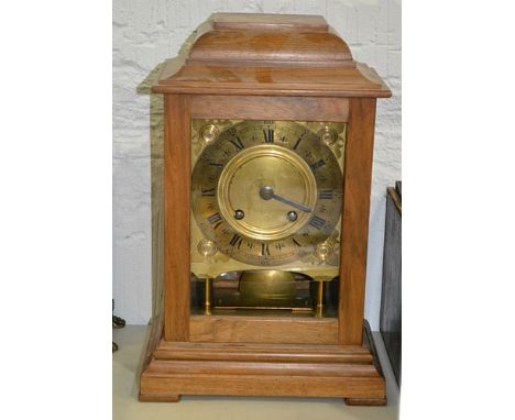 Walnut cased mantel clock, casket hood, brass dial, the movement signed - Baden, 321594, 34cms.