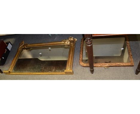 Victorian giltwood overmantel, rectangular plate, 91cms and another gilt framed wall mirror, (2).