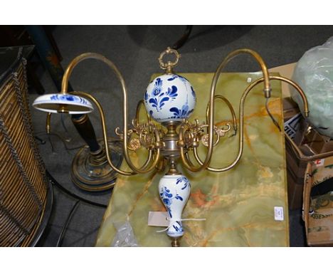 Blue-painted chinoiserie standard lamp, circular base, 153cms. 