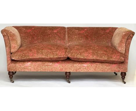 SOFA BY BEAUMONT AND FLETCHER, with velvet paisley upholstery and turned tapering supports, 88cm H x 212cm W x 91cm D. 