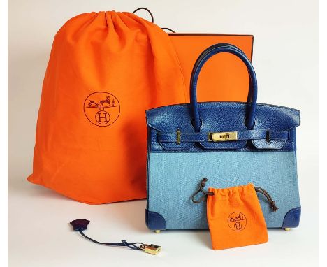 HERMÈS BIRKIN 30 TOILE/VEAU, gold tone hardware, top handles, color matching leather lining, one zip pocket, one single patch