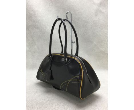 PRADA VINTAGE BOWLING BAG, moro leather with two top leather handles, top zippered closure, contrasting trims and stiches, lo