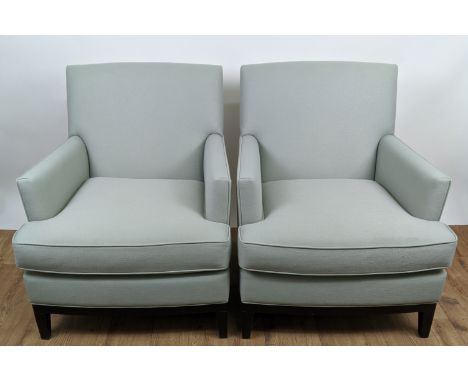 BESPOKE SOFA LONDON ARMCHAIRS, a pair, green fabric upholstered, 80cm W x 85cm D x 92cm H. (2) 