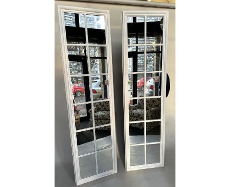 ARCHITECTURAL WALL MIRRORS, a pair, tall rectangular white with moulded frame and glazing bars, 60cm x 220cm H. (2) 