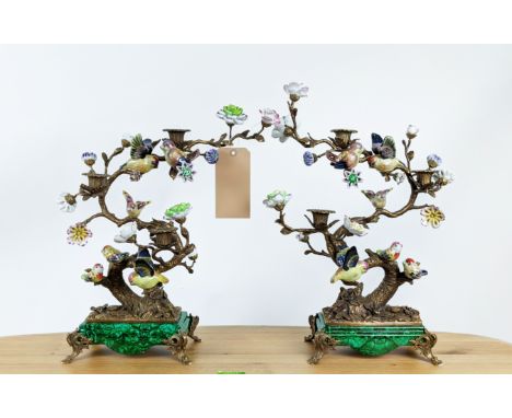 CANDELABRA, a near pair, each three branch, gilt metal and glazed ceramic, 52cm H at tallest. (2) 