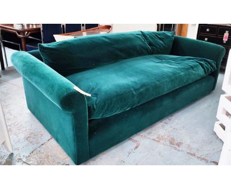 PETERSHAM ROSE UNIACKE SOFA, 273L x 120cm D x 80cm H, in a dark teal chenille. 