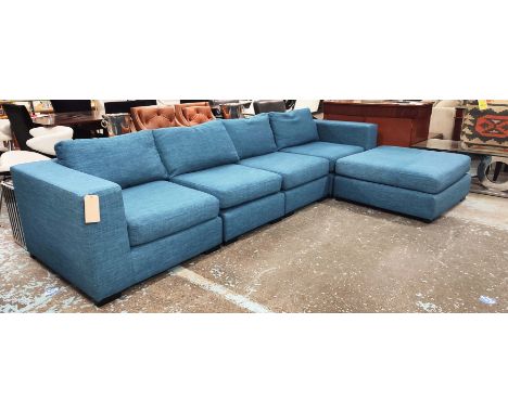 MODULAR SOFA, 95cm x 325cm, blue woven fabric upholstery. 