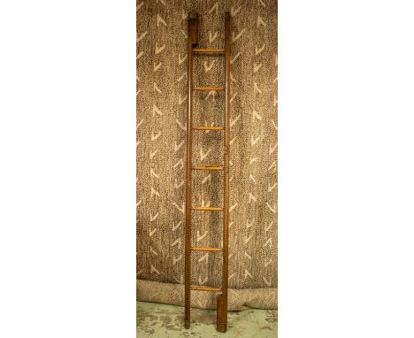LIBRARY LADDER, 1950s French style, folding design, leathered finish, 235cm H, 32cm open. 