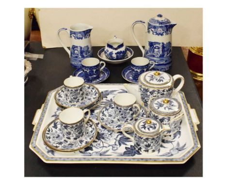 Wedgwood tea set and tray, blue and white printed floral decoration, etc