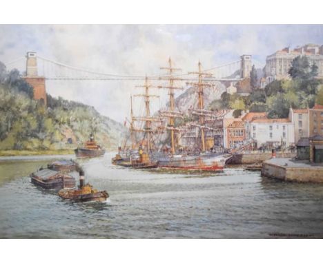 Frank Shipsides - Signed print, Clifton Suspension Bridge, Bristol, published by Alexander Gallery, 43.5cm x 61.5cm, framed a