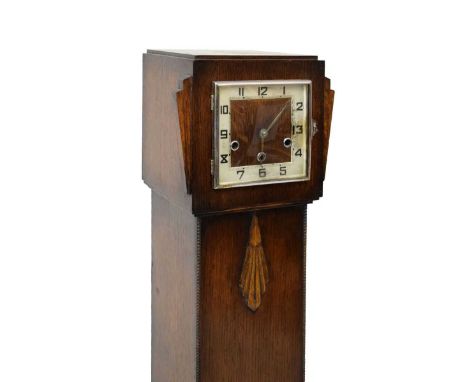 Oak Art Deco grandmother clock, with silvered Arabic dial, 131cm high 