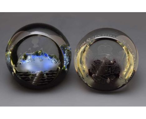 Caithness Glass - Two paperweights - 1977 Silver Jubilee Fleet Review, No.94 of 100 and 80th Birthday of Queen Elizabeth the 