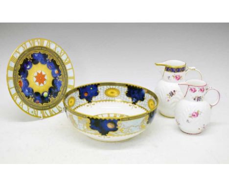 Royal Worcester 'To Celebrate the Millennium' bowl and plate together with two Coalport reproduction Caughley mask-head jugs,