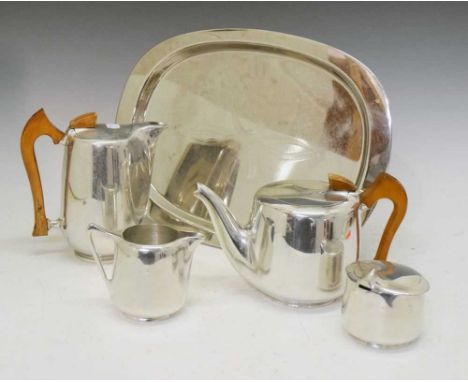 Piquot Ware four-piece tea and coffee set, together with a tray