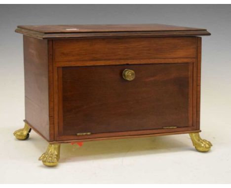 Mahogany stationery box of 'tea caddy' form on claw feet, 37cm x 23cm x 26cm high