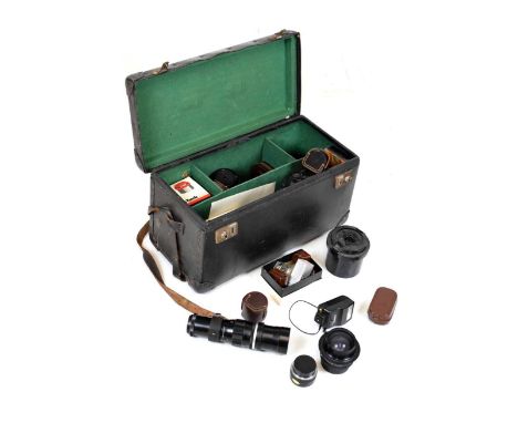 Assorted camera lenses and accessories to include; Jobo 35mm Tank 1510, Soligor Telephoto 1:5.5 f=300mm, Ross Refolux serial 
