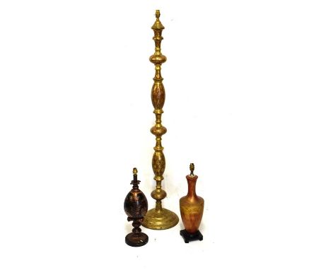 Eastern style standard lamp, 153cm high, together with two table lamps