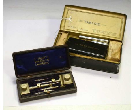 'Tabloid' First Aid Kit circa 1930s, together with J. Halden set of beam compass dividers