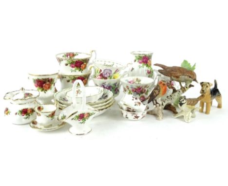 A collection of ceramics, to include Royal Albert Old Country Roses, Beswick Terrier, Goebel birds etc.