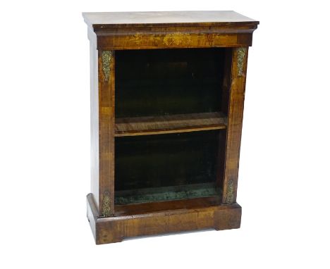 A Victorian walnut and marquetry pier cabinet, with the frieze decorated with flowers, scrolls, etc. above a single shelf fla