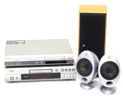 A collection of hi-fi equipment, to include a pair of Kef small speakers, a Denon CD player, Pioneer DVD player and a single 