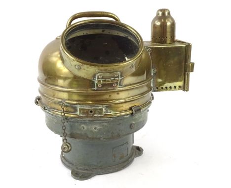 A brass and grey patent ships compass, 24cm W.