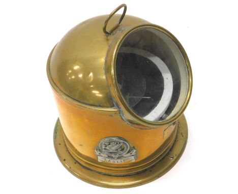 A brass Air Ministry compass, with black numbered 6A/745, applied with plaques titled Leslie &amp; Colquhoun, 22cm H.