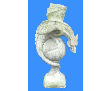 A large composition gate finial, modelled in the form of a dragon, on a square base, 116cm H.