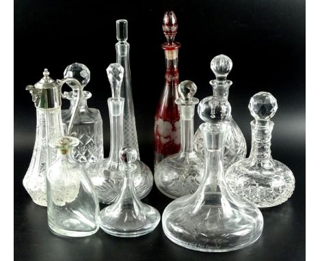 A collection of decanters etc., to include an Art Deco style tapering vase with chequer design, a L.S.A ships type decanter, 