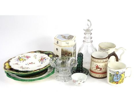 A collection of items, to include an early 19thC porcelain tea bowl, a pottery mug decorated with stylised lines, printed mar