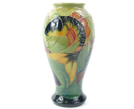 A Moorcroft Carp vase, designed by Sally Tuffin, with tube lining by Gillian Powell, impressed marks to underside, 31cm H.