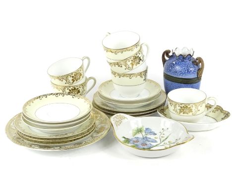 A collection of Noritake etc., to include a two handled vase, decorated with flowers a part tea set and a Spode Stafford flow