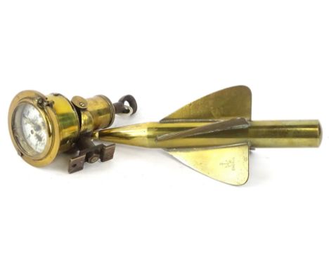 A Walkers Cherub Mark 3 brass ships flow ship-lock, with enamel style dial, glass AF, various labels, numbers etc.