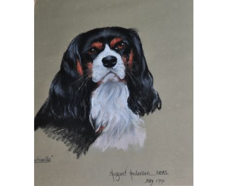 Margaret Anderson A.R.M.S. (1926-1998) portrait of a Cavalier King Charles Spaniel, 40 x 34cm, pastel, together with a painti