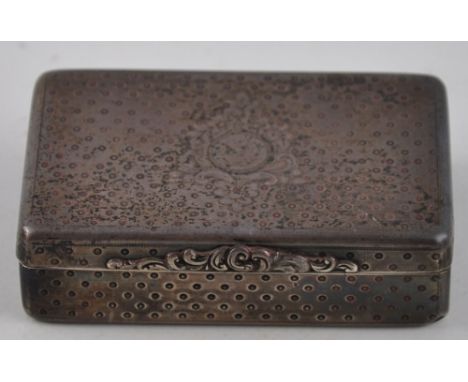 A Victorian rectangular silver snuff box with traces of enamel decoration and cast floral thumb piece, Thomas Edwards, London