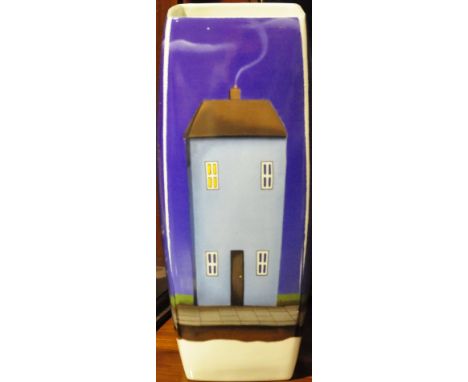 A Paul Horton Royal Worcester 'Our House' porcelain vase of tall square form, H. 32cm