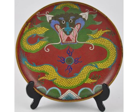 An oriental cloisonne enamel dragon plate