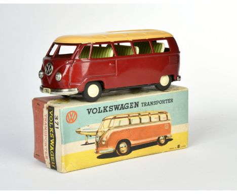 Bandai, VW Bus Transporter, Japan, 20,5 cm, Blech, Friktion ok, min. LM, Okt, Z 1-2