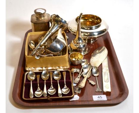 A late 19th Century Britannia standard silver tea caddy by Thomas Hayes together with a Glasgow silver pepperette, a silver f