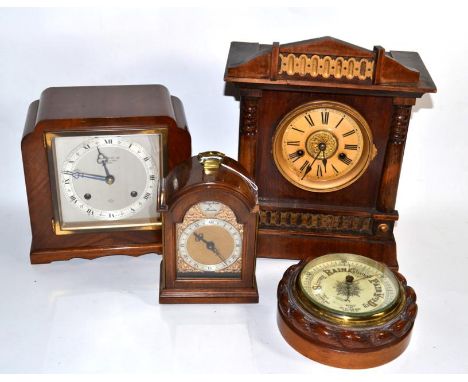 A walnut veneered striking mantel clock, signed Elliot, retailed by Barrard &amp; Co. Ltd London; another striking mantel clo