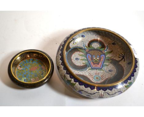 A cloisonne enamel bowl; and a shallow cloisonne bowl (2)